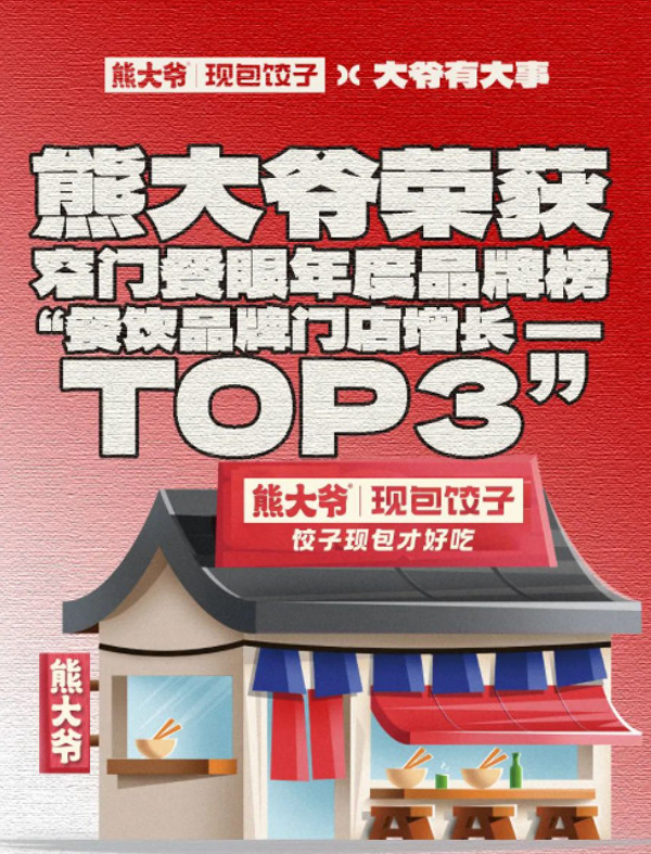 熊大爷荣获窄门餐眼年度品牌榜“餐饮品牌门店增长TOP3”！